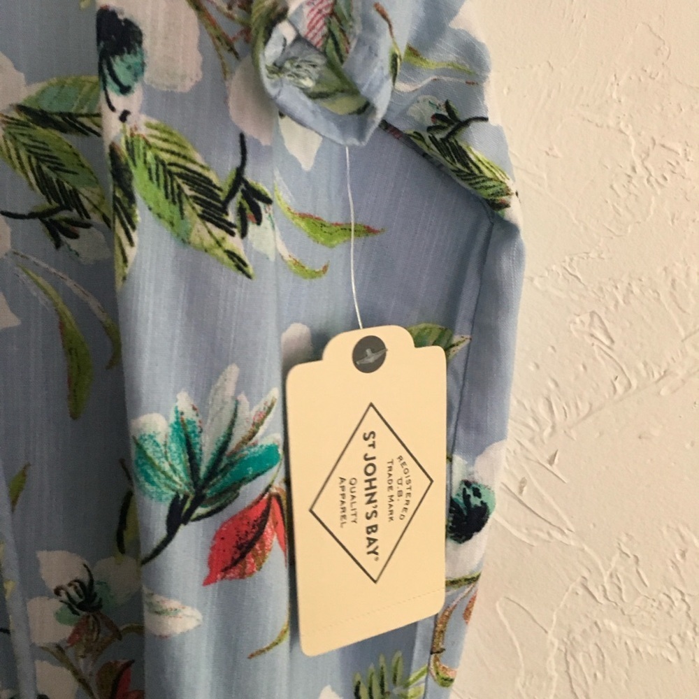 St. John's Bay Blue Floral V Neck Tunic Top Large - Picture 4 of 8